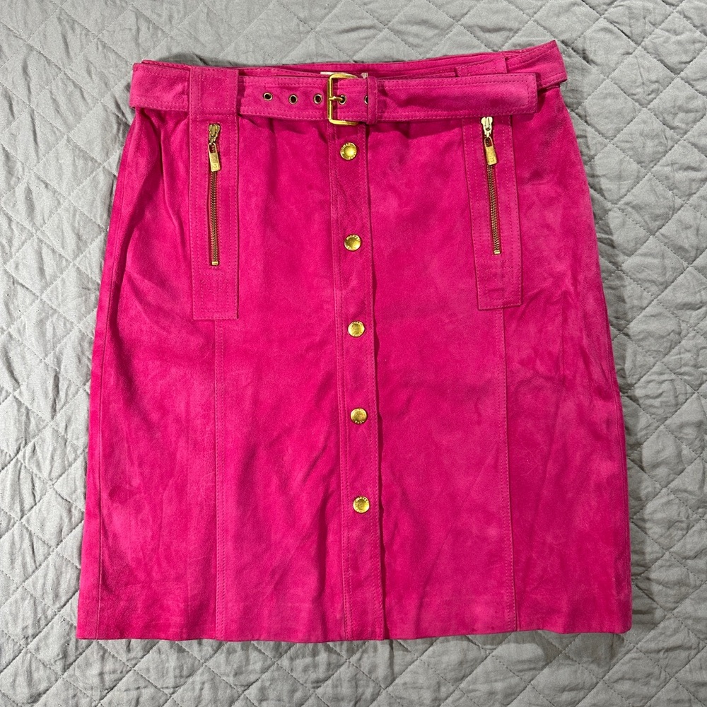 100% Genuine Suede Leather Hot Pink Michael Kors Pencil Skirt, Size 10